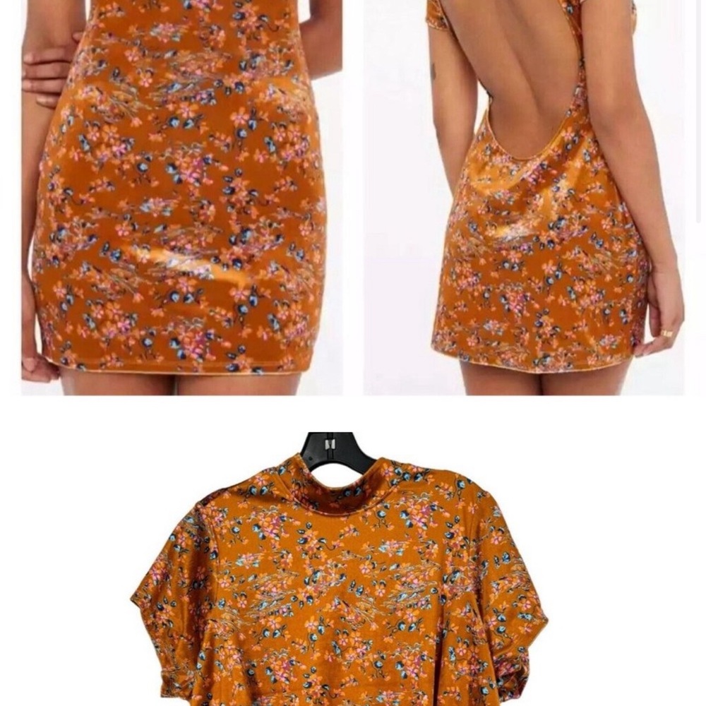 Savage x Fenty Open Back‎ Orange Psychedelic Slip Velvet Mini Dress